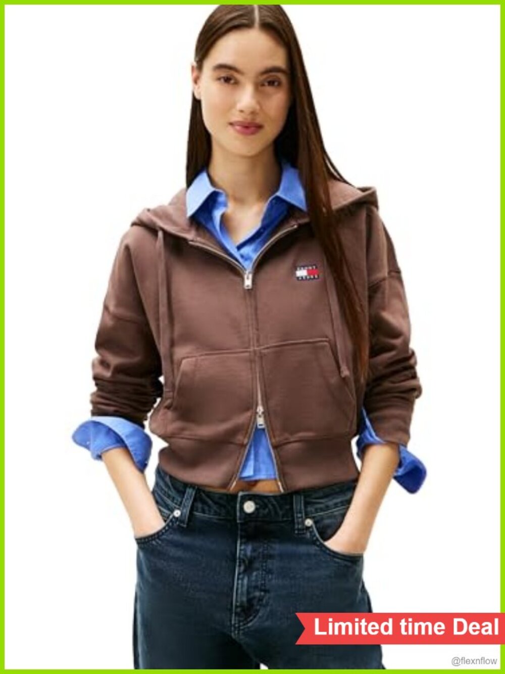 Cropped Zip Up Hoodie with Embroidered Logo, Cotton